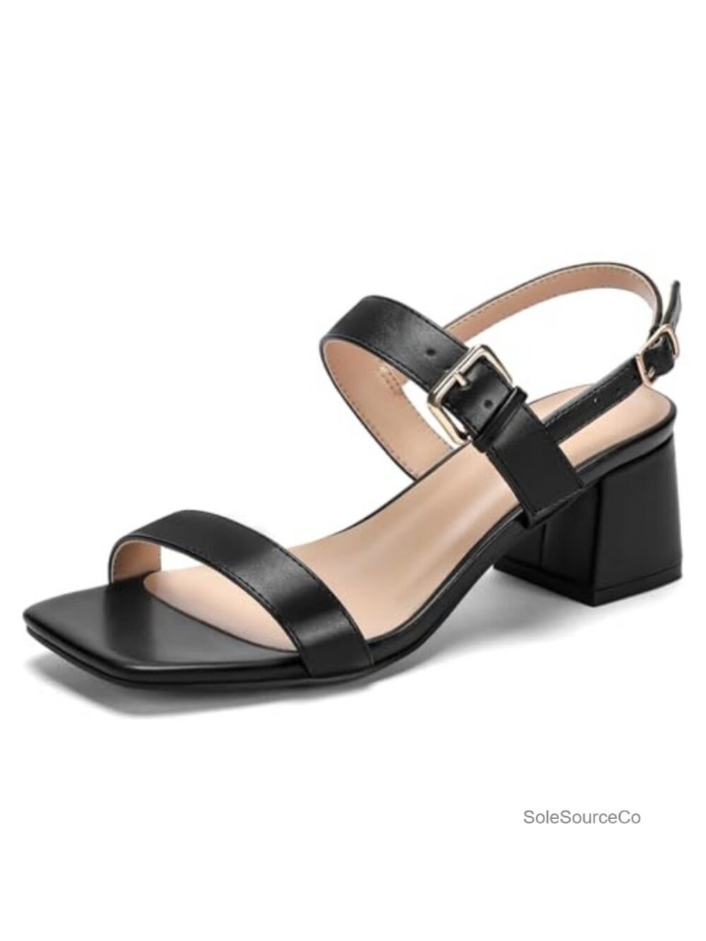 Womens Wide Width Block Heels Square Open Toe Ankle Strap Sandals 2 Inch Heeled